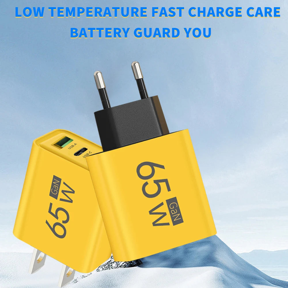 65W GaN Type C PD Charger 3 Ports USB Fast Charging Cellphone Adapter Quick Charger 3.0 For iPhone 16 15 Xiaomi Samsung Huawei