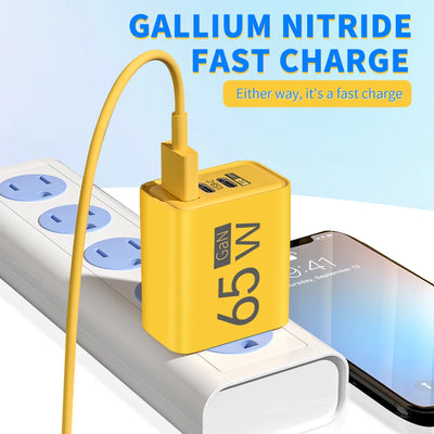 65W GaN Type C PD Charger 3 Ports USB Fast Charging Cellphone Adapter Quick Charger 3.0 For iPhone 16 15 Xiaomi Samsung Huawei