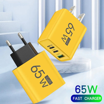 65W GaN Type C PD Charger 3 Ports USB Fast Charging Cellphone Adapter Quick Charger 3.0 For iPhone 16 15 Xiaomi Samsung Huawei