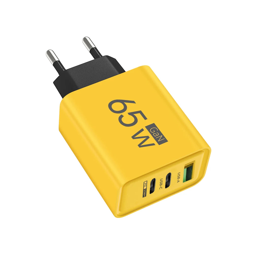 65W GaN Type C PD Charger 3 Ports USB Fast Charging Cellphone Adapter Quick Charger 3.0 For iPhone 16 15 Xiaomi Samsung Huawei