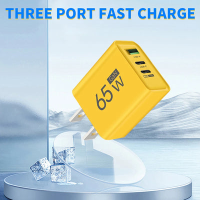 65W GaN Type C PD Charger 3 Ports USB Fast Charging Cellphone Adapter Quick Charger 3.0 For iPhone 16 15 Xiaomi Samsung Huawei