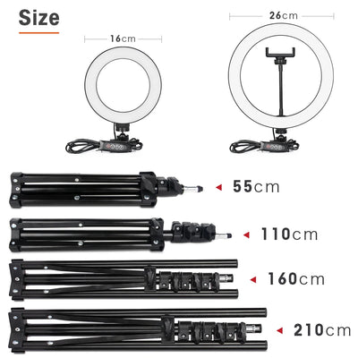LED Photography Light Selfie Ring Light Lamp With Tripod For Phone Holder Stand Photo Lamp Ringlight For Live Video Streaming
