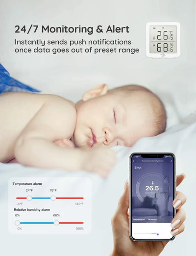 Smarsecur Smart Home Tuya WiFi Temperature Humidity High Accuracy T&H Sensor with Display