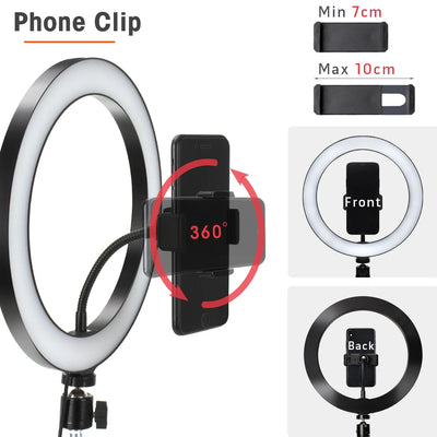 LED Photography Light Selfie Ring Light Lamp With Tripod For Phone Holder Stand Photo Lamp Ringlight For Live Video Streaming