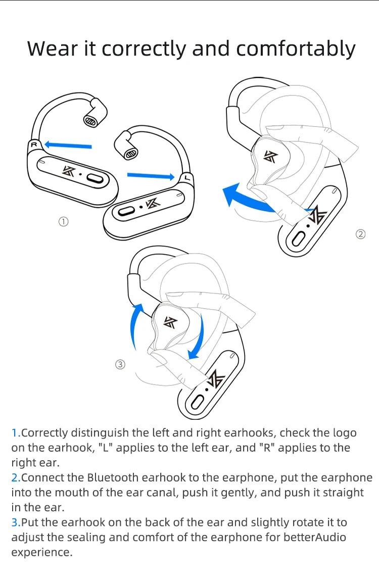 KZ AZ09 Bluetooth 5.2 Wireless Upgrade Cable  HIFI Wireless Ear Hook With Charging Case For KZ TRN CCA Earphones Headset
