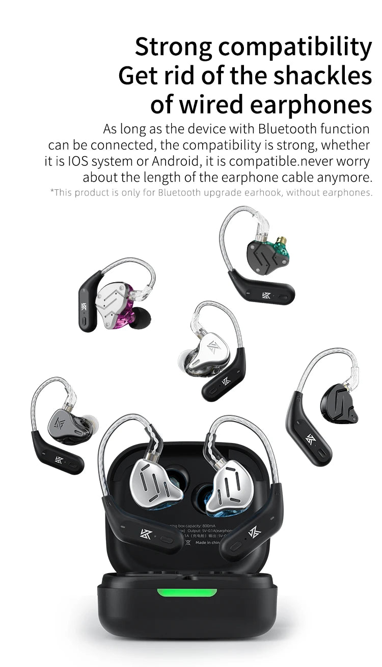 KZ AZ09 Bluetooth 5.2 Wireless Upgrade Cable  HIFI Wireless Ear Hook With Charging Case For KZ TRN CCA Earphones Headset
