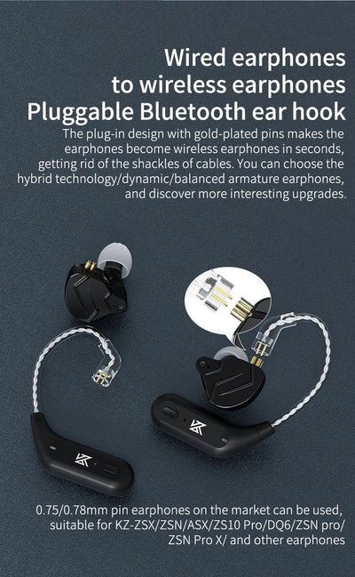 KZ AZ09 Bluetooth 5.2 Wireless Upgrade Cable  HIFI Wireless Ear Hook With Charging Case For KZ TRN CCA Earphones Headset