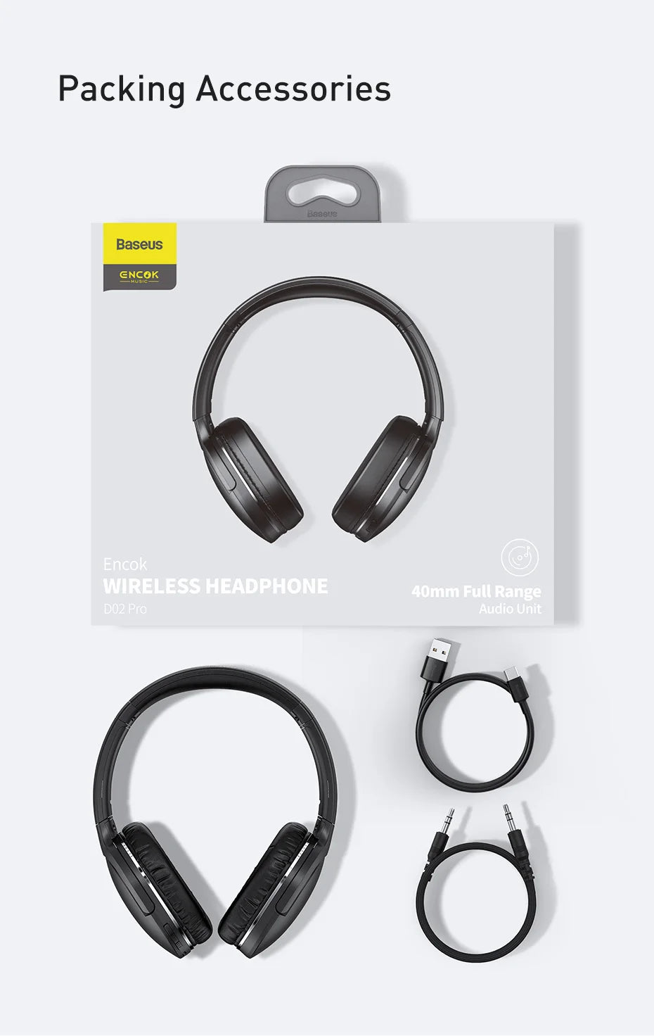 Baseus D02 Pro Wireless Headphones Bluetooth Earphone 5.3 Foldable Headset Sport Over the Ear Headphone Gaming Bluetooth Earbuds