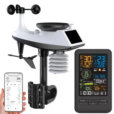 Smart Home Weather Station Monitor Temperature Humidity Wind Speed Rainfall UV Index TVOC Sensor Auto Timer Perpetual Calendar