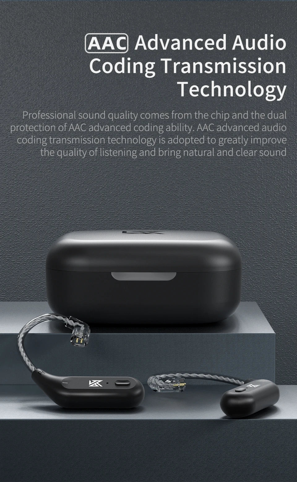 KZ AZ09 Bluetooth 5.2 Wireless Upgrade Cable  HIFI Wireless Ear Hook With Charging Case For KZ TRN CCA Earphones Headset