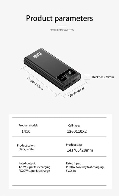 Xiaomi Power Bank 200000mAh 120W Super Fast Charging Battery High Capacity Digital Display Power Bank For iPhone Samsung Huawei