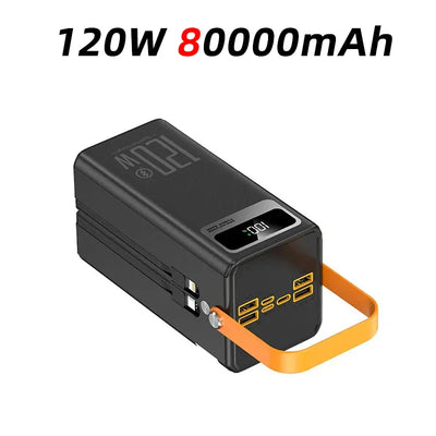 120W Super Fast Power Bank 200000mAh Large Capacity Outdoor Mobile Power Supply Supports 7 Devices to Charge At The Same Time