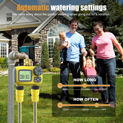 Haozee Smart Water Timer Intelligent 1/2/3-Outlet Irrigation Watering System Sprinkler Timer Garden Programmer IPX7 LCD Display