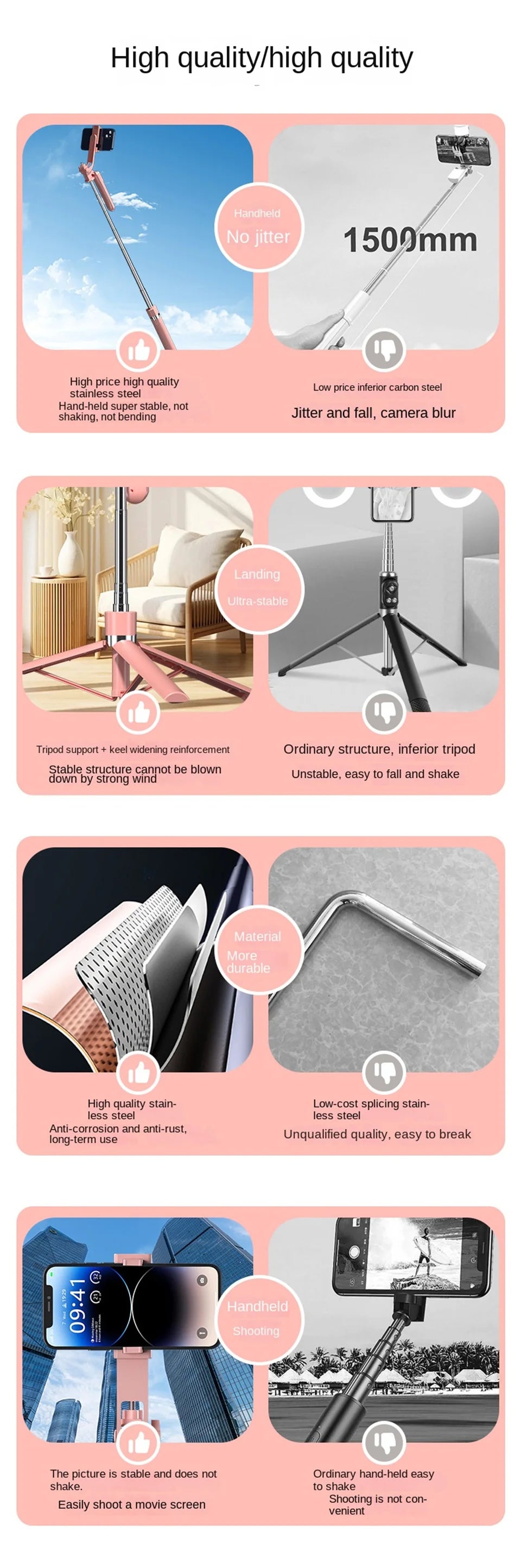 Roreta Portable Stabilizer camera tripod with wireless remote control and 360 ° rotation for video recording and live streaming