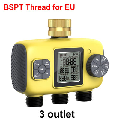 Haozee Smart Water Timer Intelligent 1/2/3-Outlet Irrigation Watering System Sprinkler Timer Garden Programmer IPX7 LCD Display