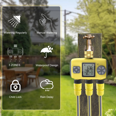 Haozee Smart Water Timer Intelligent 1/2/3-Outlet Irrigation Watering System Sprinkler Timer Garden Programmer IPX7 LCD Display