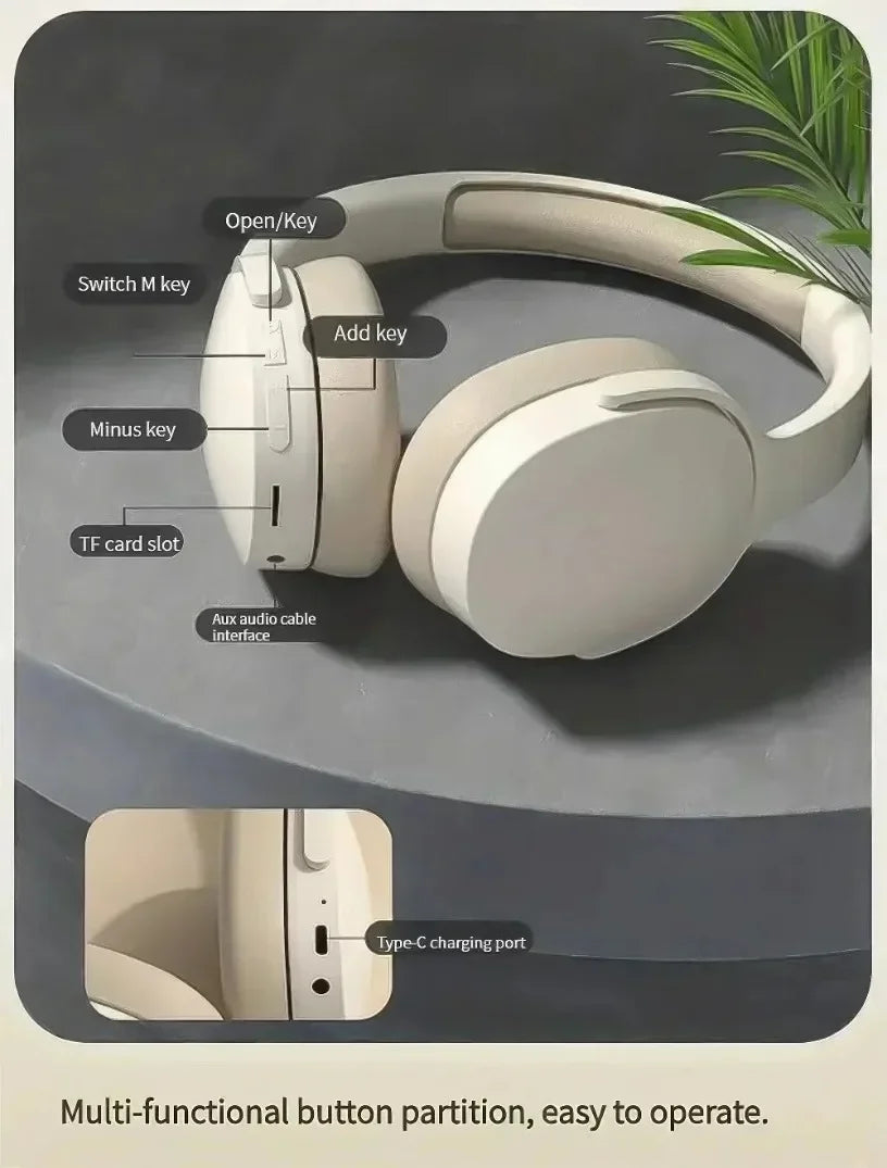 Fashion HIFI Stereo Headsets True Sports With Earphones TF/AUX Music Player with MicWireless Bluetooth Headphones Over Ear