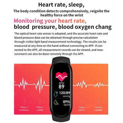 M6 Smart Watch Men Women Fitness Smart Bracelet Sports Band Heart Rate Blood Pressure Monitor Waterproof Multi-function Watches