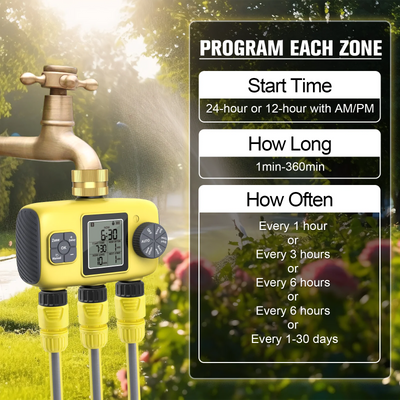 Haozee Smart Water Timer Intelligent 1/2/3-Outlet Irrigation Watering System Sprinkler Timer Garden Programmer IPX7 LCD Display