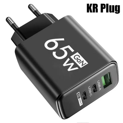 65W GaN Type C PD Charger 3 Ports USB Fast Charging Cellphone Adapter Quick Charger 3.0 For iPhone 16 15 Xiaomi Samsung Huawei