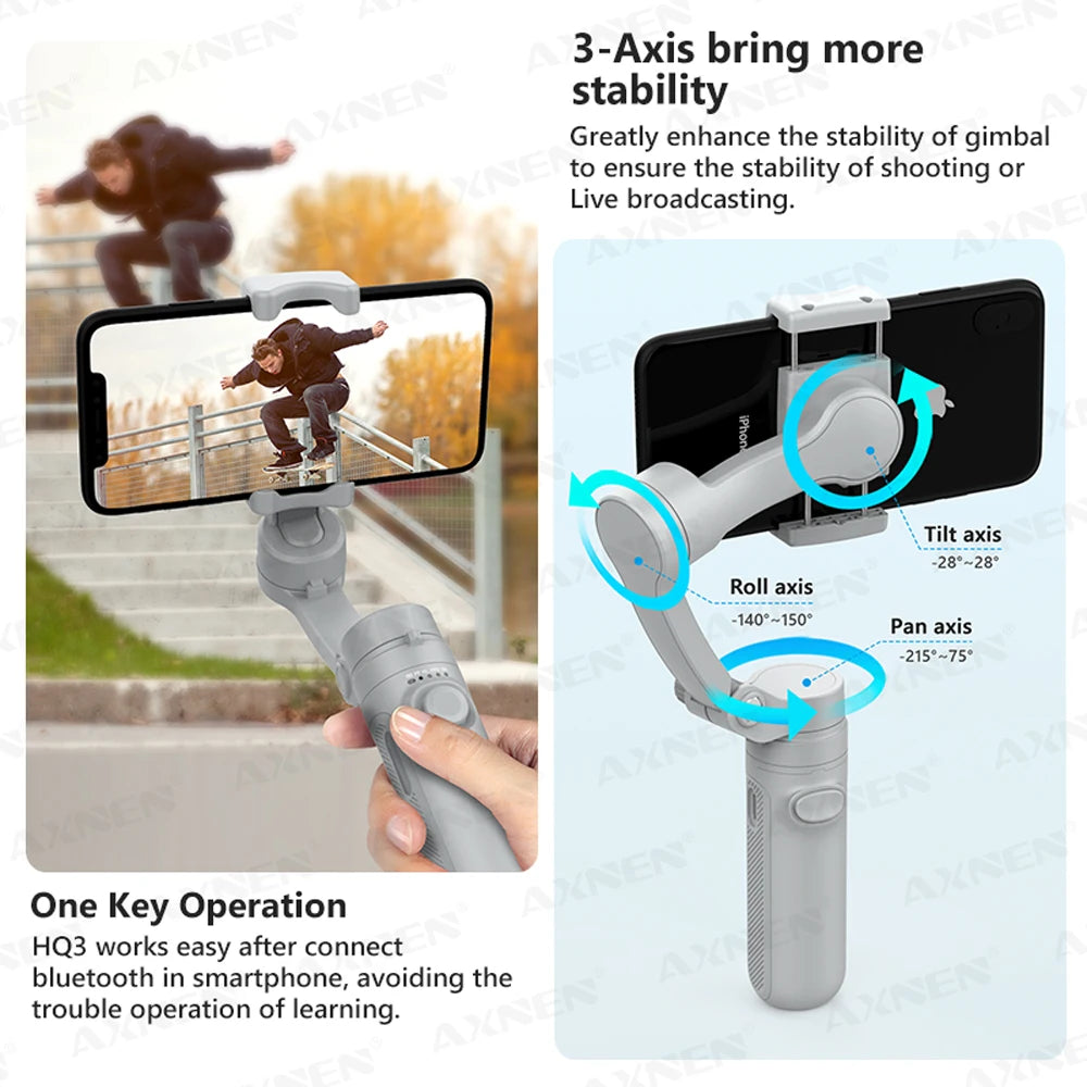HQ3 Handheld Vlog Stabilizer 3-Axis Gimbal Video Record Self Anti Shake Phone Holder for Smartphone Tiktok live Photography Kit