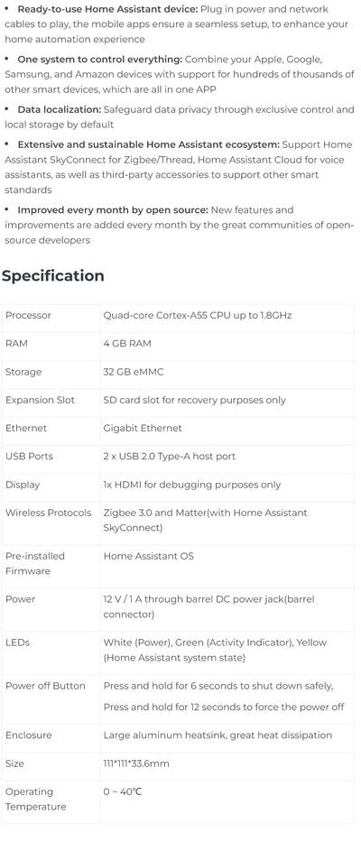 Home Assistant Green Smart Homekit 4GB RAM 32GB eMMC the easiest and most privacy-focused way to automate your home