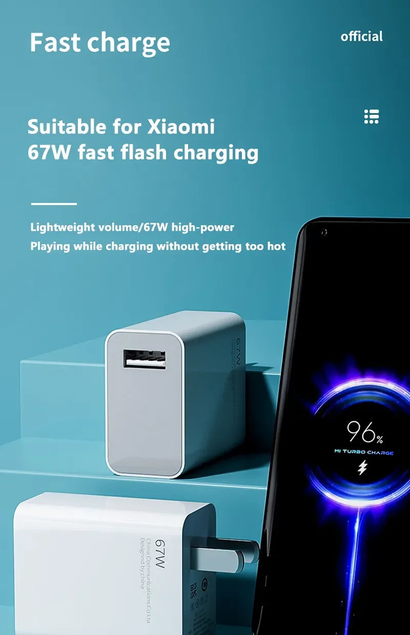 For Xiaomi Original 67W USB Super Fast Charger Power Adapter Mi 12 11 6A Type C Cable POCO X5 X4 Pro Redmi Note 9 10 11 Charging