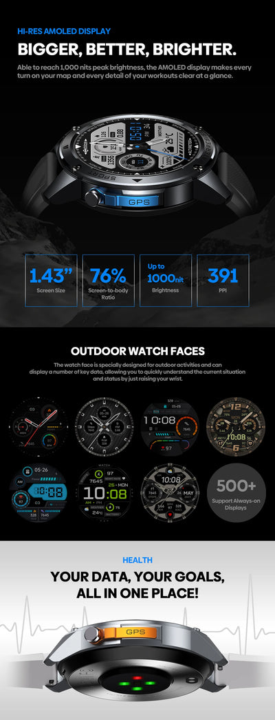 New Zeblaze Stratos 2 Ultra GPS Smart Watch Built-in Compass Barometric Altimeter Dual-band GNSS Voice Calling Smartwatch 10 ATM