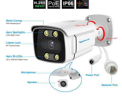 8CH H.265 POE CCTV NVR System 4K Ai Colorful Night Vision Waterproof IP Camera 8MP Two-Way Audio Video Security Camera Set