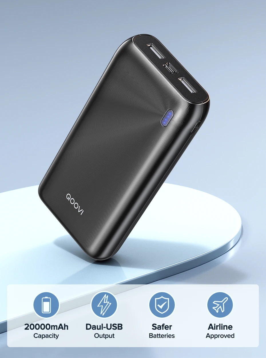 QOOVI 20000mAh Power Bank Ultra-thin Portable Charger For iPhone 15 Xiaomi Samsung Huawei External Battery 10000 mAh PowerBank
