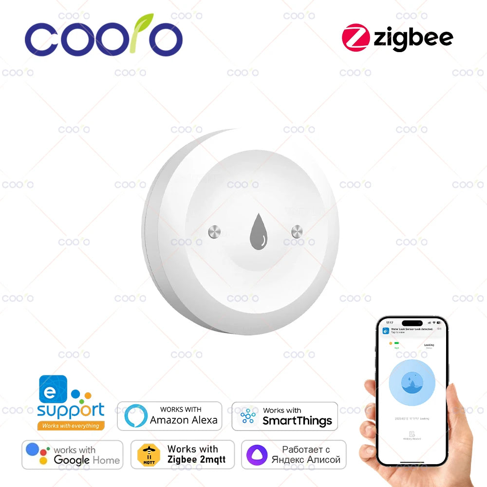 Ewelink Zigbee Smart Water Sensor Flood Leak Detector Remote Monitoring for Kitchen/Bathroom Support Home Assistant Zigbee2mqtt