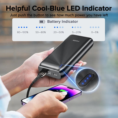QOOVI 20000mAh Power Bank Ultra-thin Portable Charger For iPhone 15 Xiaomi Samsung Huawei External Battery 10000 mAh PowerBank