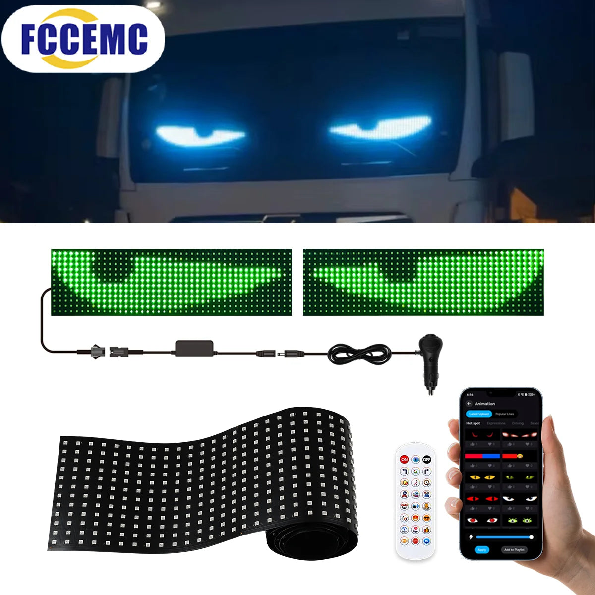 Large APP Truck Car Devil Eye LED Pixel Panel Light Remote Music Control Custom Text Lighting Scrolling For Board Windshield