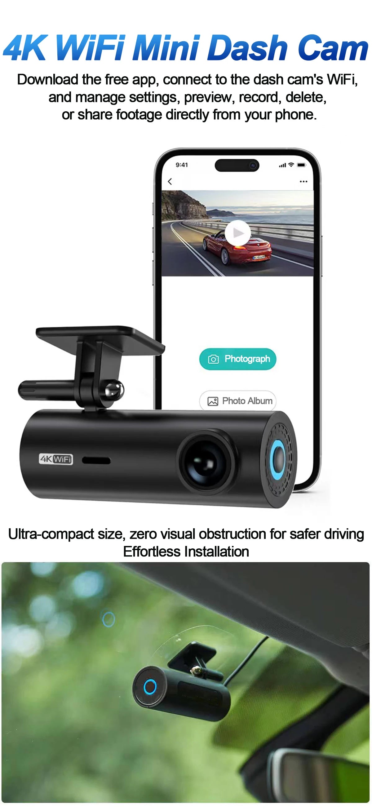 Dash Cam auto 4K WiFi Front Camera Mini Car DVR Video Recorders Night Vision 24H Parking Monitor surveillance Recording camera