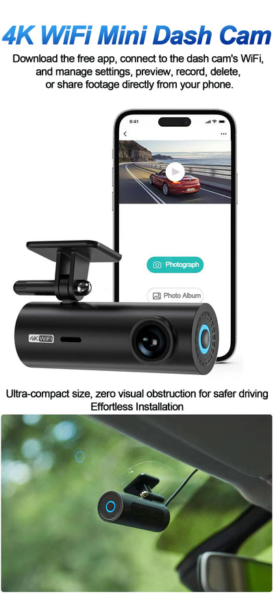 Dash Cam auto 4K WiFi Front Camera Mini Car DVR Video Recorders Night Vision 24H Parking Monitor surveillance Recording camera