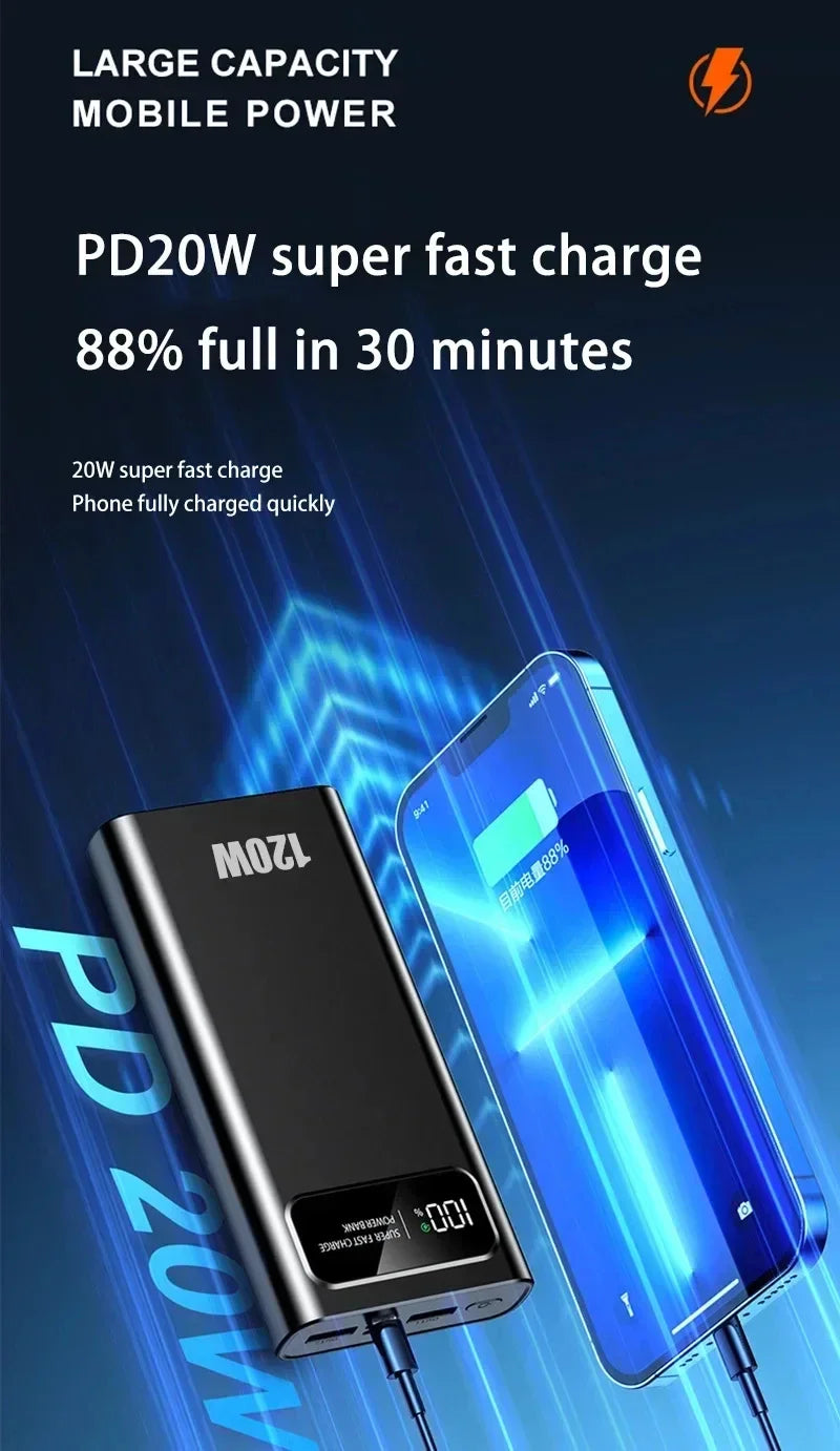 Xiaomi Power Bank 200000mAh 120W Super Fast Charging Battery High Capacity Digital Display Power Bank For iPhone Samsung Huawei