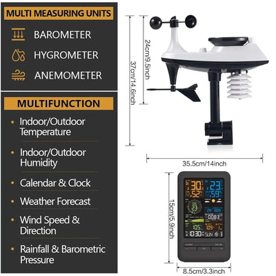 Smart Home Weather Station Monitor Temperature Humidity Wind Speed Rainfall UV Index TVOC Sensor Auto Timer Perpetual Calendar