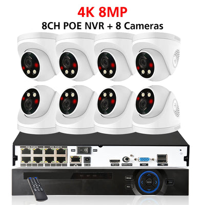 8CH H.265 POE CCTV NVR System 4K Ai Colorful Night Vision Waterproof IP Camera 8MP Two-Way Audio Video Security Camera Set