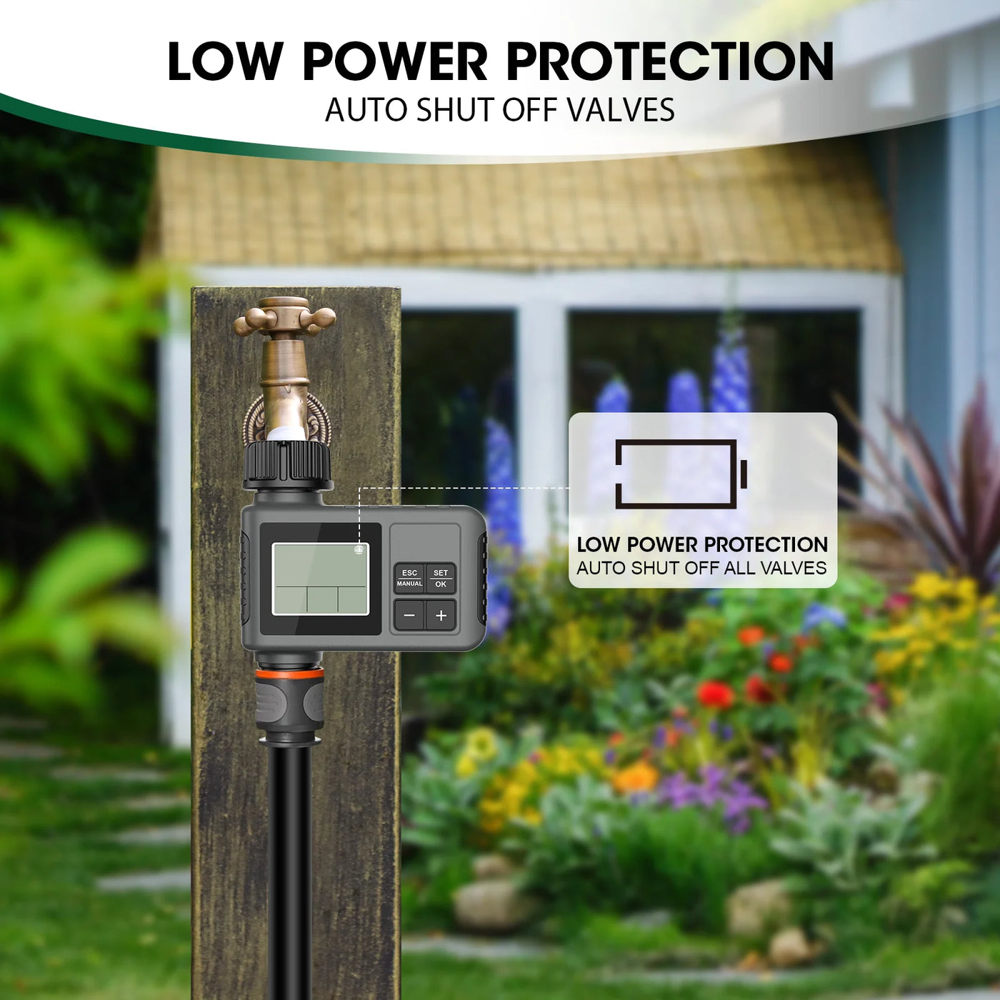Haozee Smart Water Timer Intelligent 1/2/3-Outlet Irrigation Watering System Sprinkler Timer Garden Programmer IPX7 LCD Display