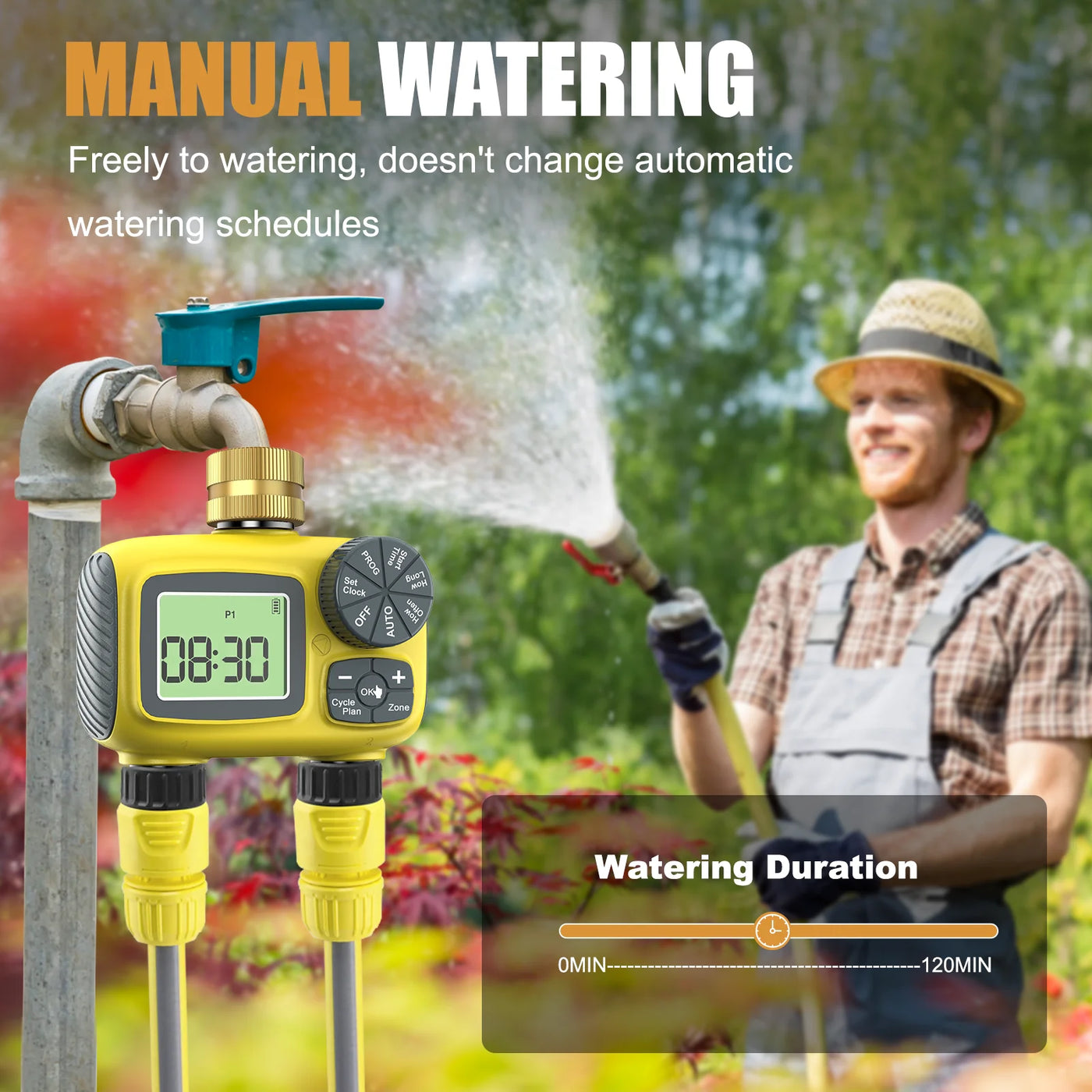 Haozee Smart Water Timer Intelligent 1/2/3-Outlet Irrigation Watering System Sprinkler Timer Garden Programmer IPX7 LCD Display