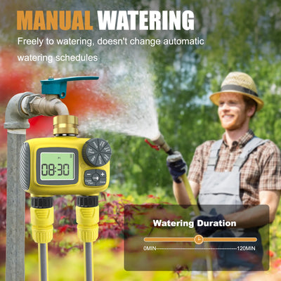Haozee Smart Water Timer Intelligent 1/2/3-Outlet Irrigation Watering System Sprinkler Timer Garden Programmer IPX7 LCD Display