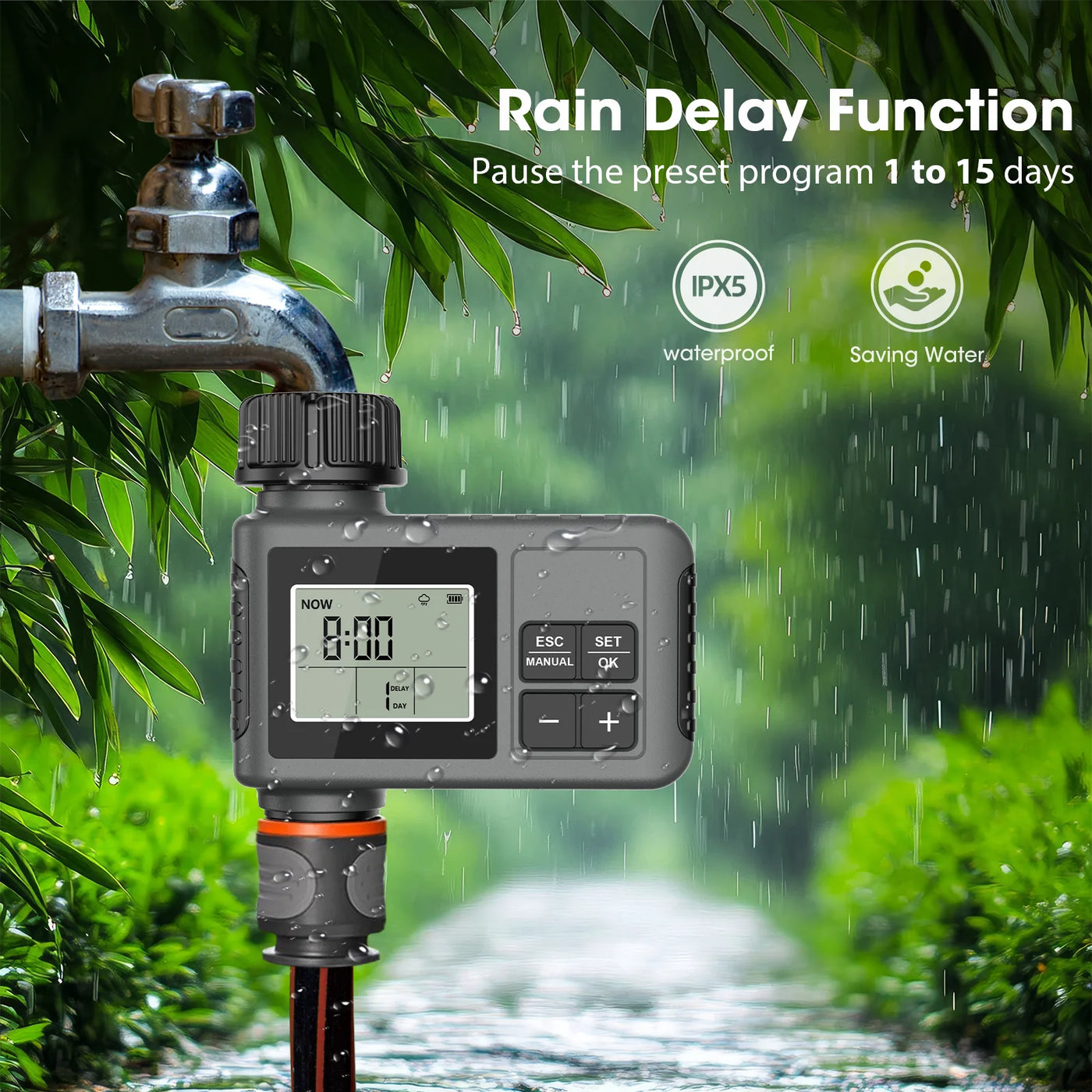 Haozee Smart Water Timer Intelligent 1/2/3-Outlet Irrigation Watering System Sprinkler Timer Garden Programmer IPX7 LCD Display