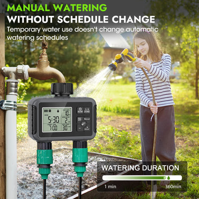 Haozee Smart Water Timer Intelligent 1/2/3-Outlet Irrigation Watering System Sprinkler Timer Garden Programmer IPX7 LCD Display