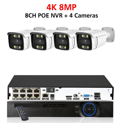 8CH H.265 POE CCTV NVR System 4K Ai Colorful Night Vision Waterproof IP Camera 8MP Two-Way Audio Video Security Camera Set