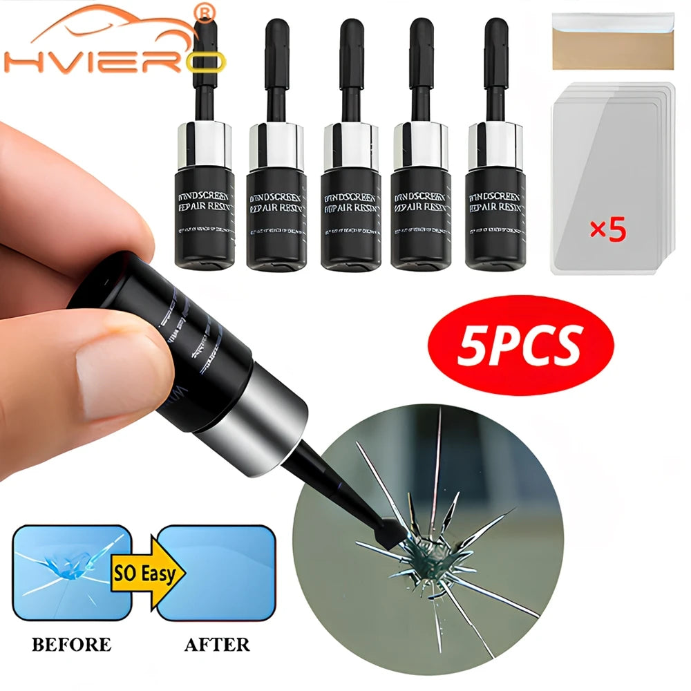 5Pcs Auto Windshield Repair Tool Reducing Agent Glue Window Resin Three Piece Set Scratch Curing Liquid Applicator Accessories