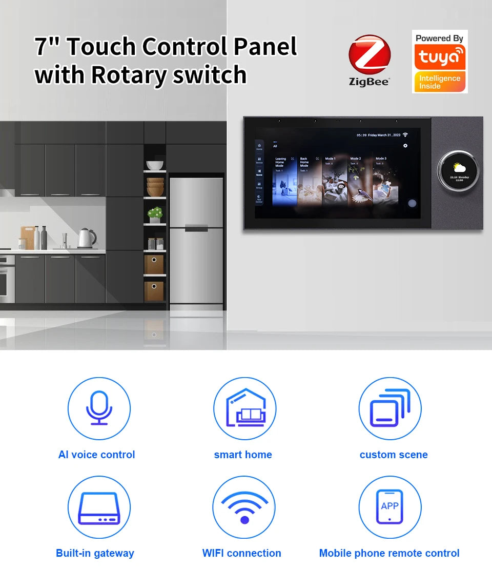 7-inch Wifi Smart Home One Click On Control Panel Multifunction Integrated Tuya Zigbee & Bluetooth Gateway Electronic Panel