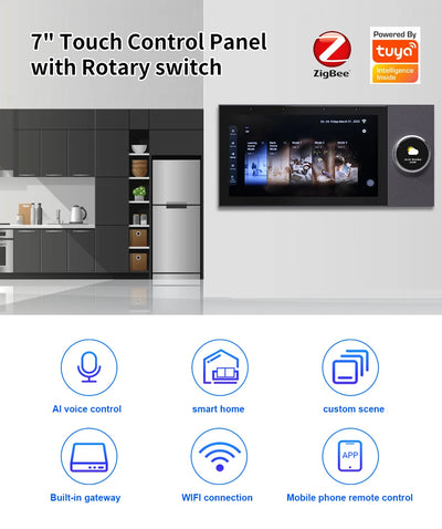 7-inch Wifi Smart Home One Click On Control Panel Multifunction Integrated Tuya Zigbee & Bluetooth Gateway Electronic Panel