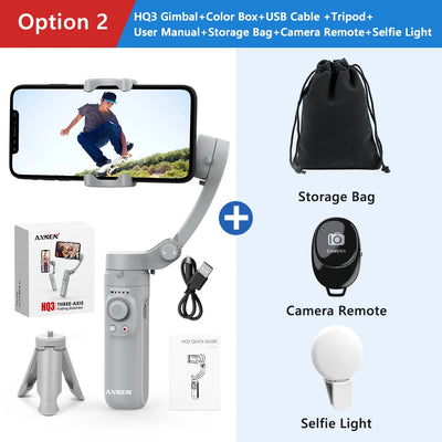 HQ3 Handheld Vlog Stabilizer 3-Axis Gimbal Video Record Self Anti Shake Phone Holder for Smartphone Tiktok live Photography Kit