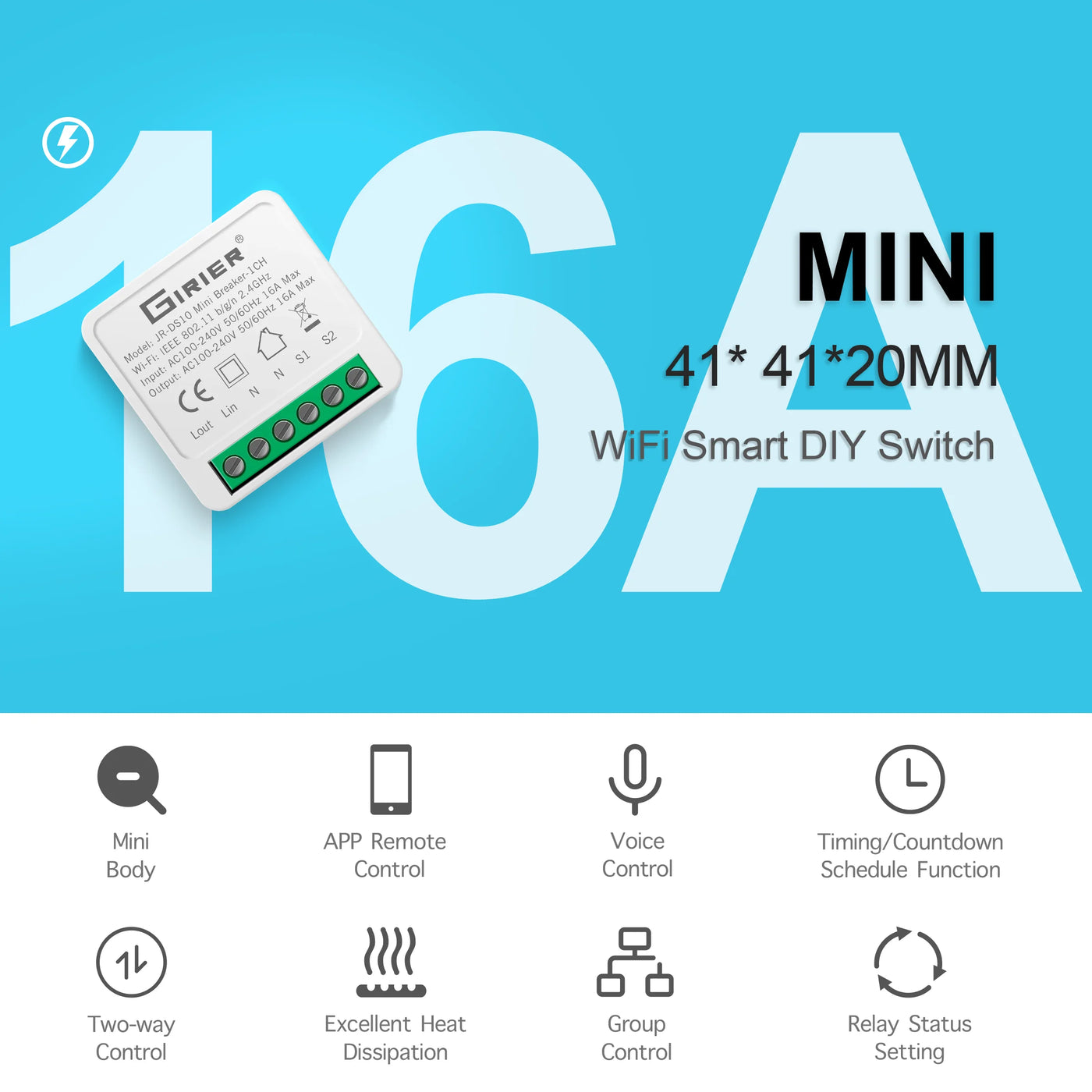 Tuya Mini 16A WiFi Switch Smart Life App 2 Way Control Smart Home Automation Module Interruptor Work for Alexa Google Home