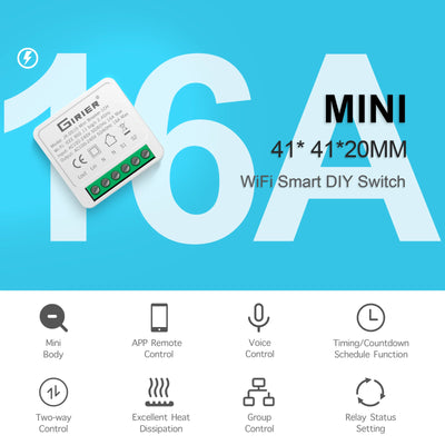 Tuya Mini 16A WiFi Switch Smart Life App 2 Way Control Smart Home Automation Module Interruptor Work for Alexa Google Home